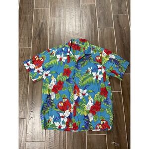 Vintage Hana Fashion Hawaii Cotton Button Down Shirt Parrots Tress XL